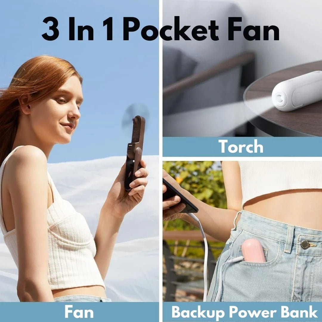 3 In 1 Handheld Mini Fan | USB Rechargeable, Foldable Design & Ideal for Travel, Camping, and Outdoor Activities 2