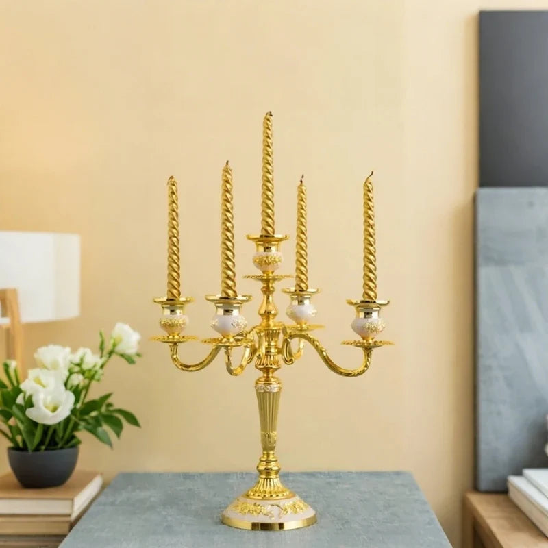 5-Arm Candle Holder Alloy Adjustable Arms Floral Detail with Weighted Base 4