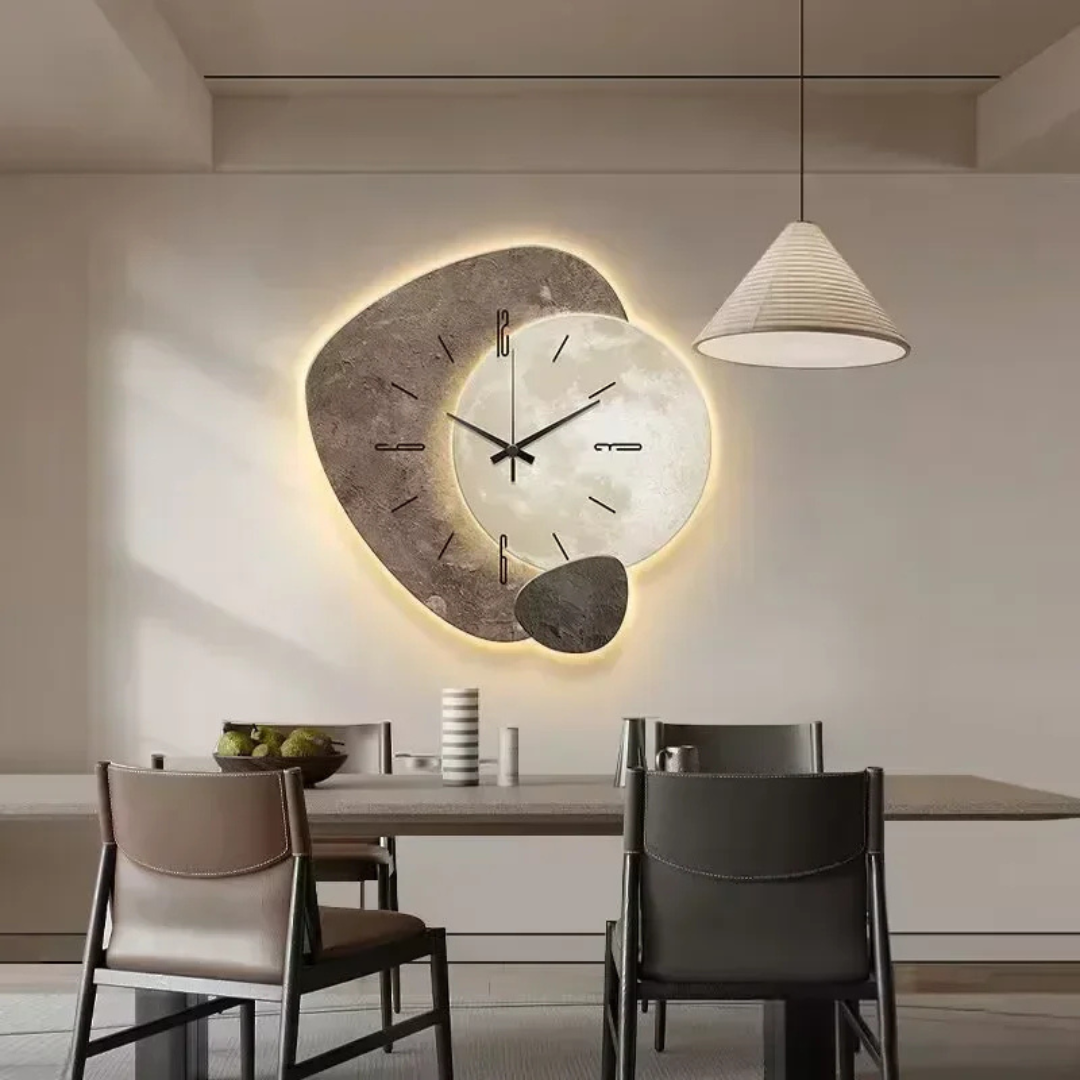Wood Wall Clock with LED Backlight | Silent Quartz Movement, Wall-Mounted | Sculptural Decorative Wall Art for Living Room 4