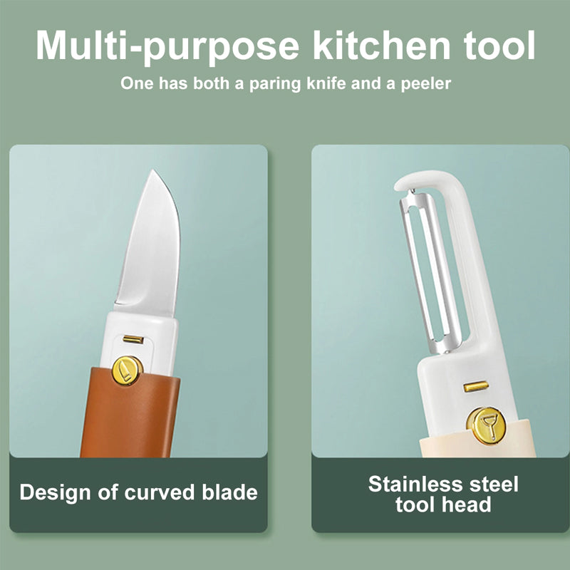 2-in-1 Peeler Cutter Stainless Steel Blade with Protective Sheath | Compact Kitchen Tool | Green, Orange, Grey 14