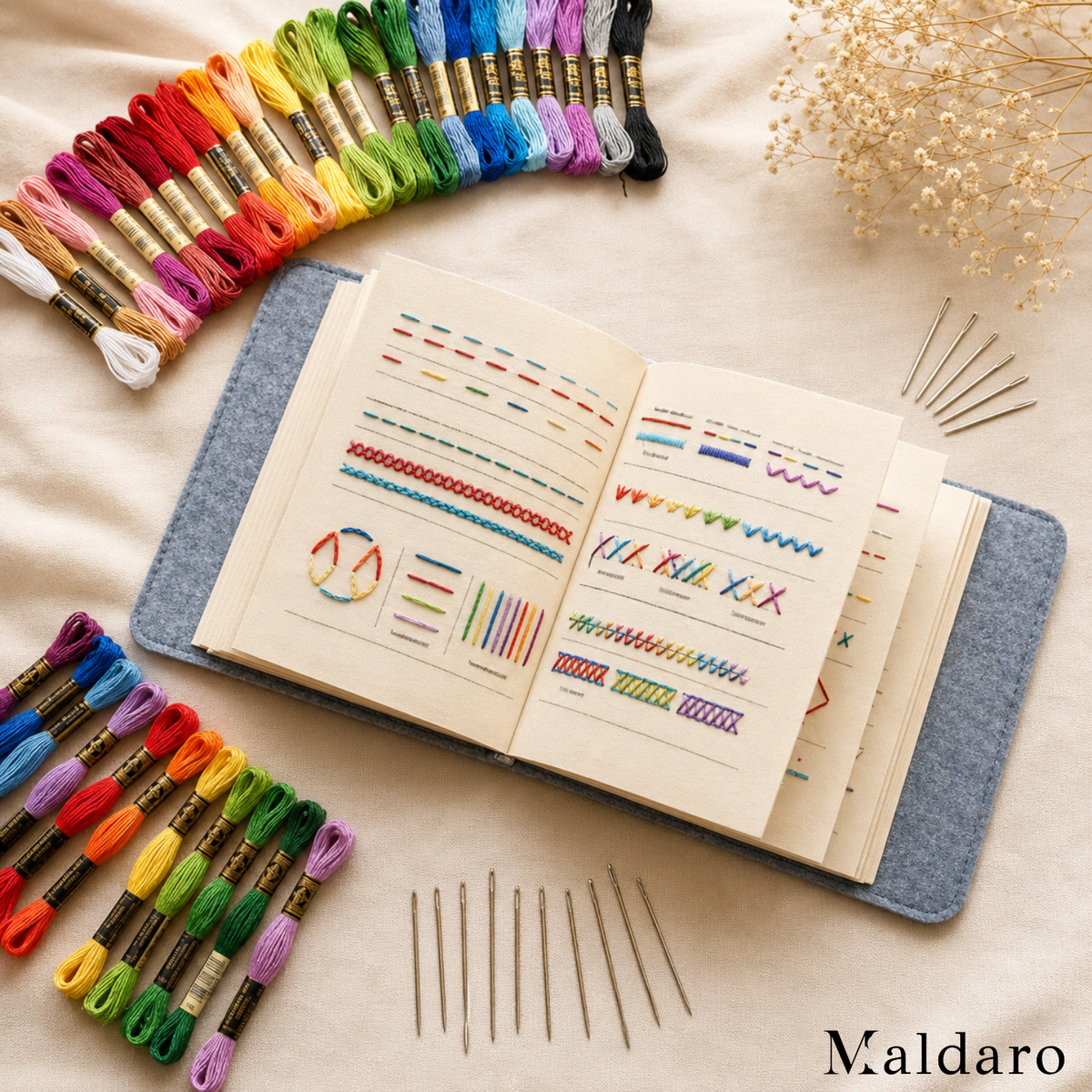 Embroidery Stitch Guide Set | 106 Stitch Patterns with Removable Linen Pages | 86-Piece Kit with Bamboo Frame and Needles 1