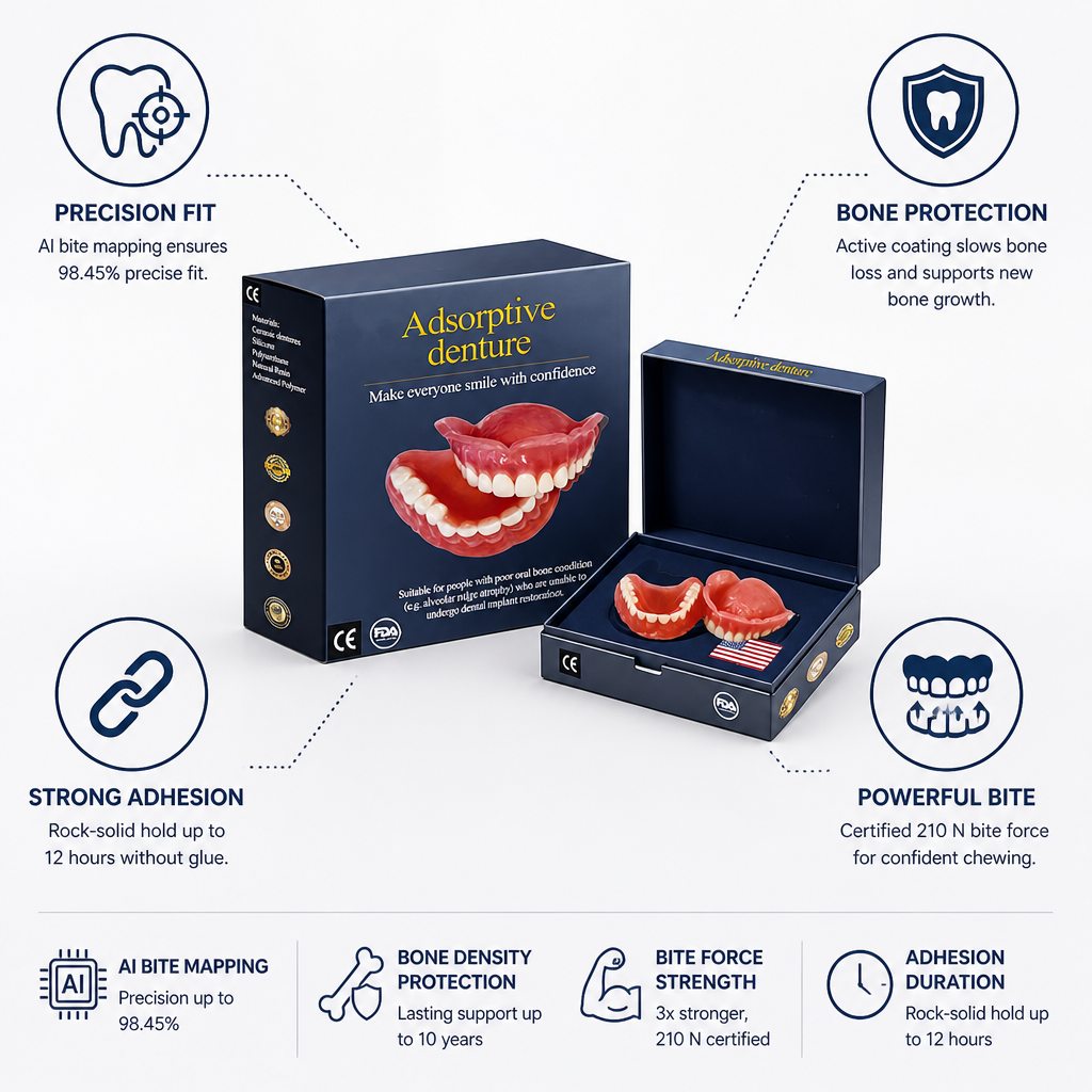 AI Bite-Mapped Custom-Fit Dentures | AI Bite Mapping & 210N Bite Force | 12-Hour Glue-Free Hold, No Sores or Slipping 4
