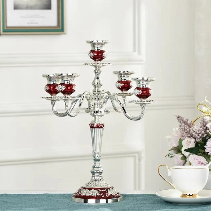 5-Arm Candle Holder Alloy Adjustable Arms Floral Detail with Weighted Base 24