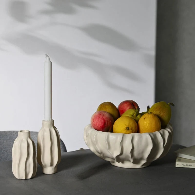 Rippled Ceramic Candle Holder, 8-15 cm | Hand-Crafted Matte Finish, 4 Sizes | Fits Taper Candles, Sold Individually or as Set of 4 3