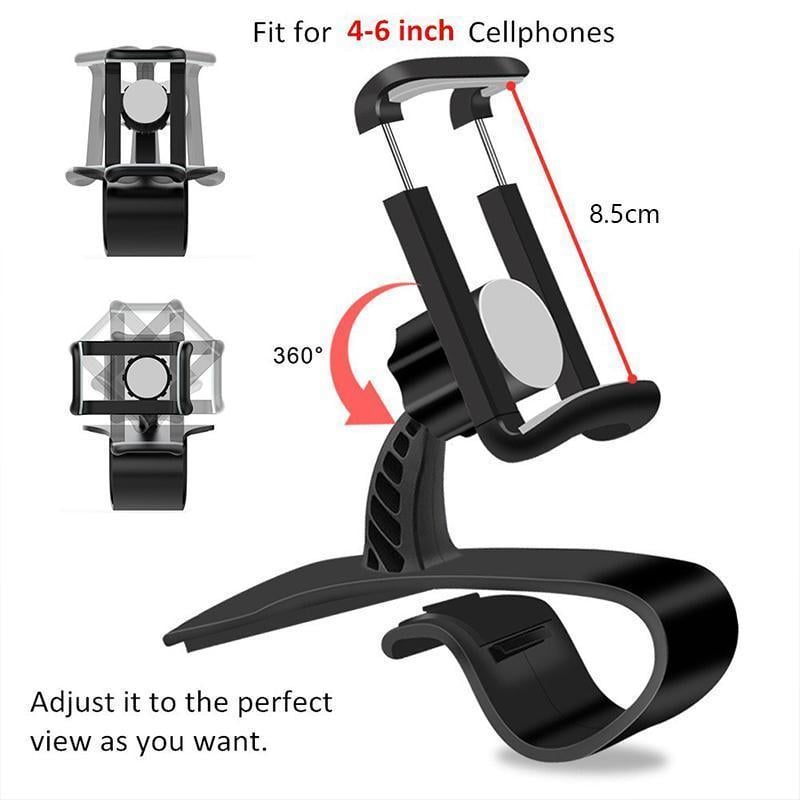 Car Phone Holder 360-Degree Rotation | Dashboard & Air Vent Mount, Anti-Slip Grip for 10-17 cm Phones | Spring Buckle 3