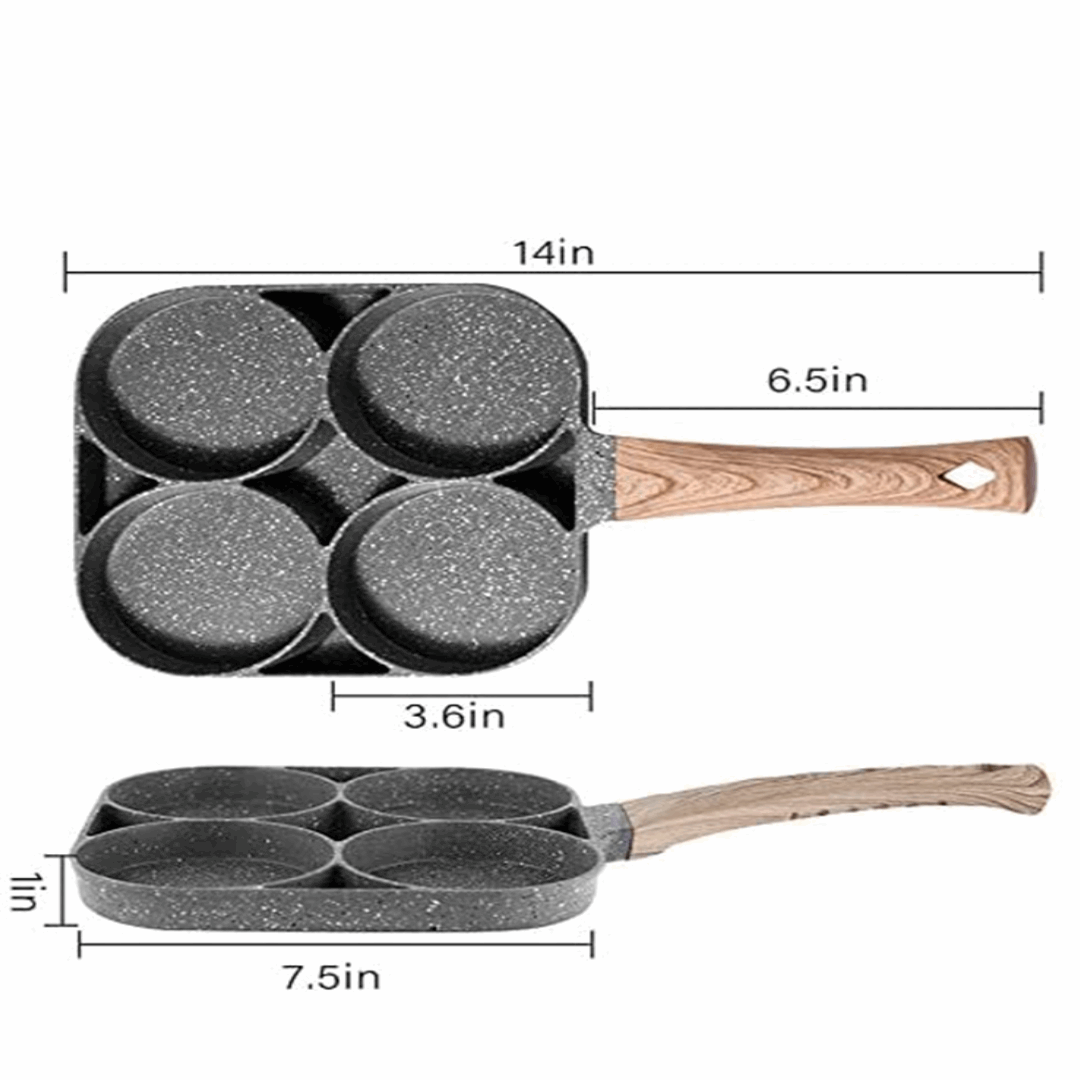 4-Section Frying Pan with Non-Stick Coating | Cook Eggs, Bacon and More at Once | Gas and Induction Hob Compatible