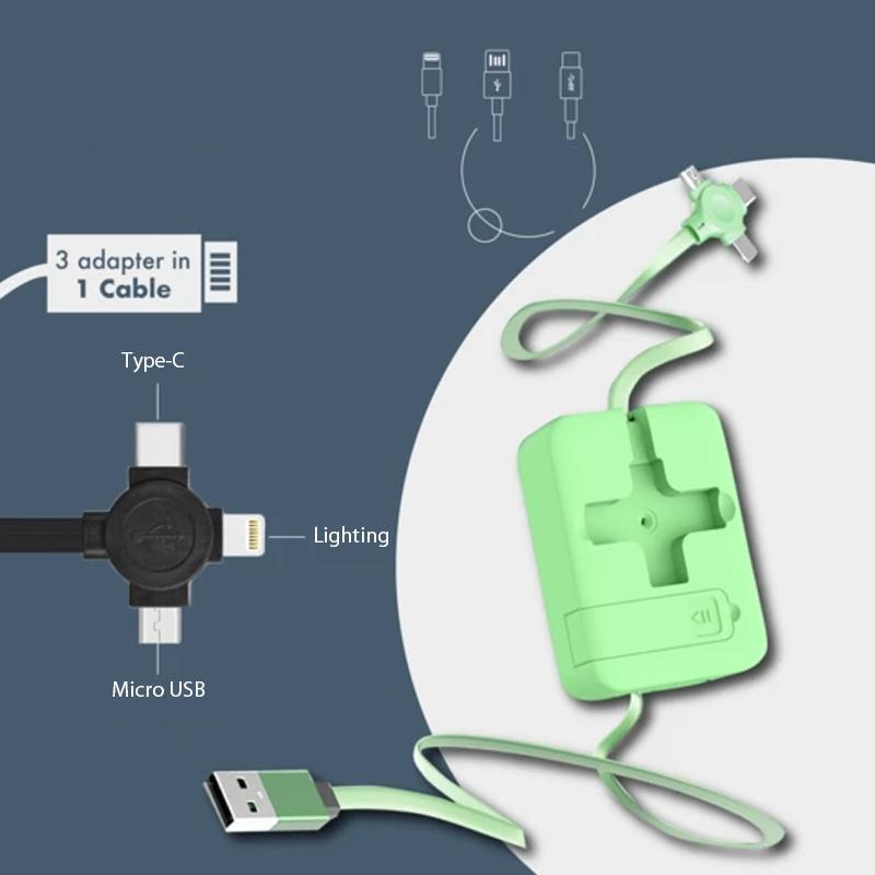 4-in-1 Charging Cable Phone Stand | Lightning, Micro-USB & USB-C Ports | Retractable 1m Cable Doubles as Phone Holder