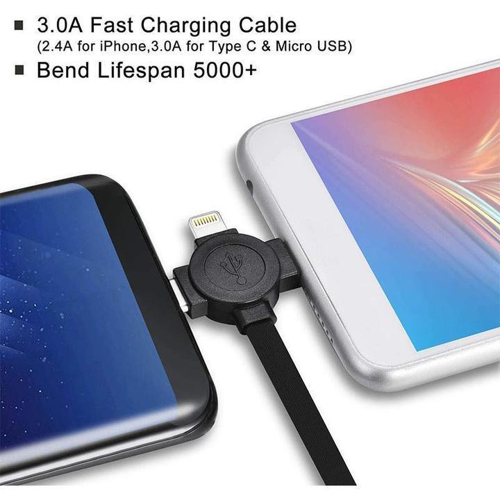 4-in-1 Charging Cable Phone Stand | Lightning, Micro-USB & USB-C Ports | Retractable 1m Cable Doubles as Phone Holder