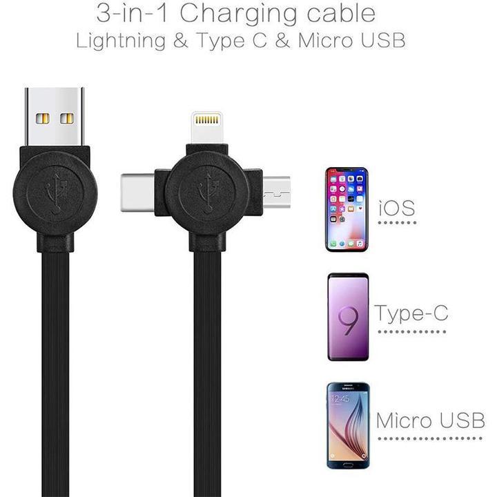 4-in-1 Charging Cable Phone Stand | Lightning, Micro-USB & USB-C Ports | Retractable 1m Cable Doubles as Phone Holder