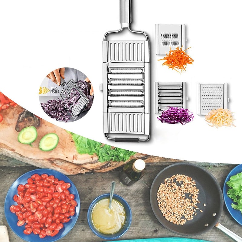 4-in-1 Multifunctional Grater Stainless Steel | Interchangeable Slice, Shred & Grate Blades | Dishwasher Safe & Rust Resistant