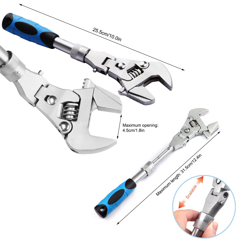 5-in-1 Retractable Adjustable Wrench | 180° Rotating Ratchet Head | Chrome-Molybdenum Steel, Dual Mode Torque Switch 7