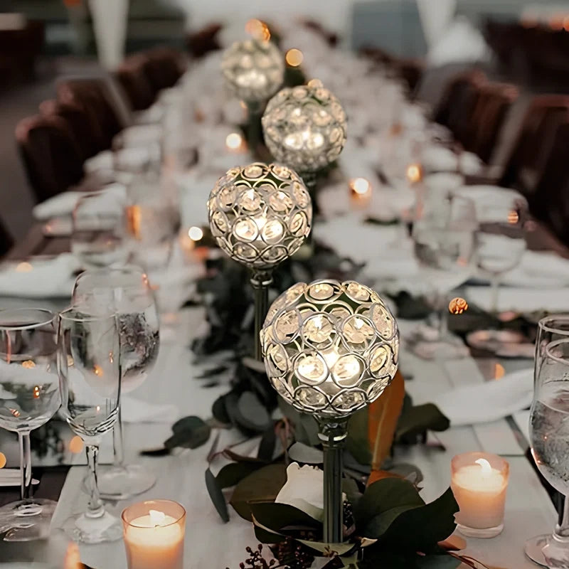 Crystal Sphere Candle Holder | Glass and Iron, Gold or Silver | Faceted Beads Reflect Candlelight, 3 Sizes or Set of 3 7