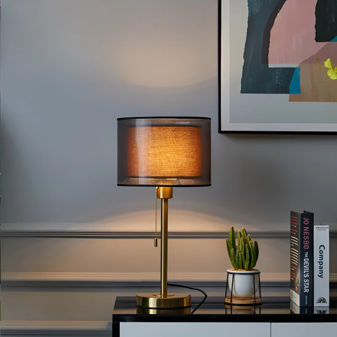 Table Lamp with Double-Layer Fabric Shade | Vintage Metal Base for Bedroom & Living Room | Warm White Ambient Lighting 6