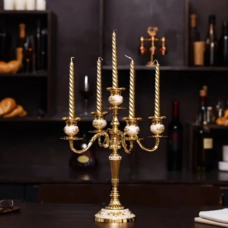 5-Arm Candle Holder Alloy Adjustable Arms Floral Detail with Weighted Base 9