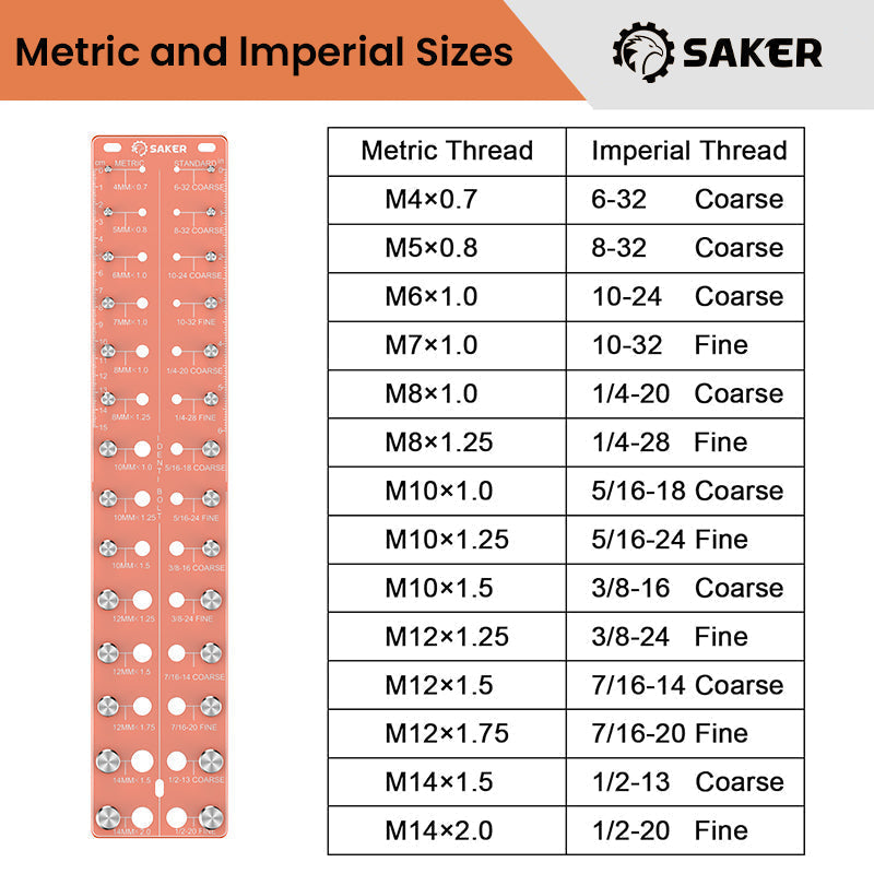 Nut and Bolt Thread Checker Gauge Aluminium | Identifies 28 Metric and Imperial Thread Sizes | Laser-Etched Dual Scale 5