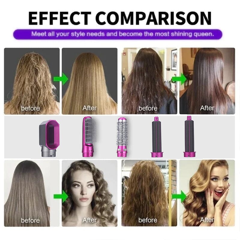 5 in 1 Hair Dryer Brush | Ceramic Coating, Negative Ion Technology, 3 Heat Settings | Dries, Curls & Volumises Hair