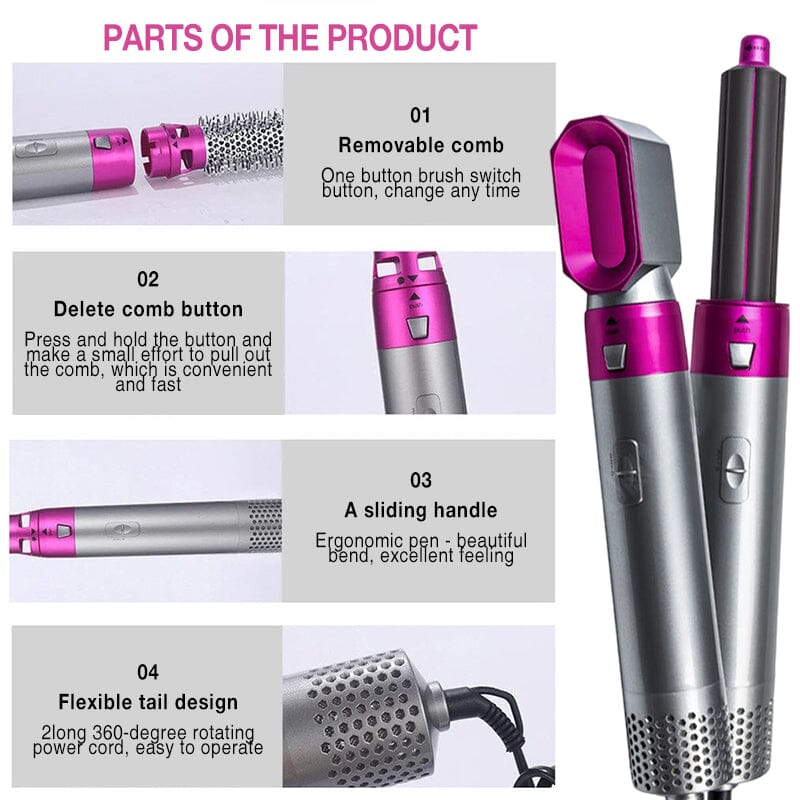 5 in 1 Hair Dryer Brush | Ceramic Coating, Negative Ion Technology, 3 Heat Settings | Dries, Curls & Volumises Hair