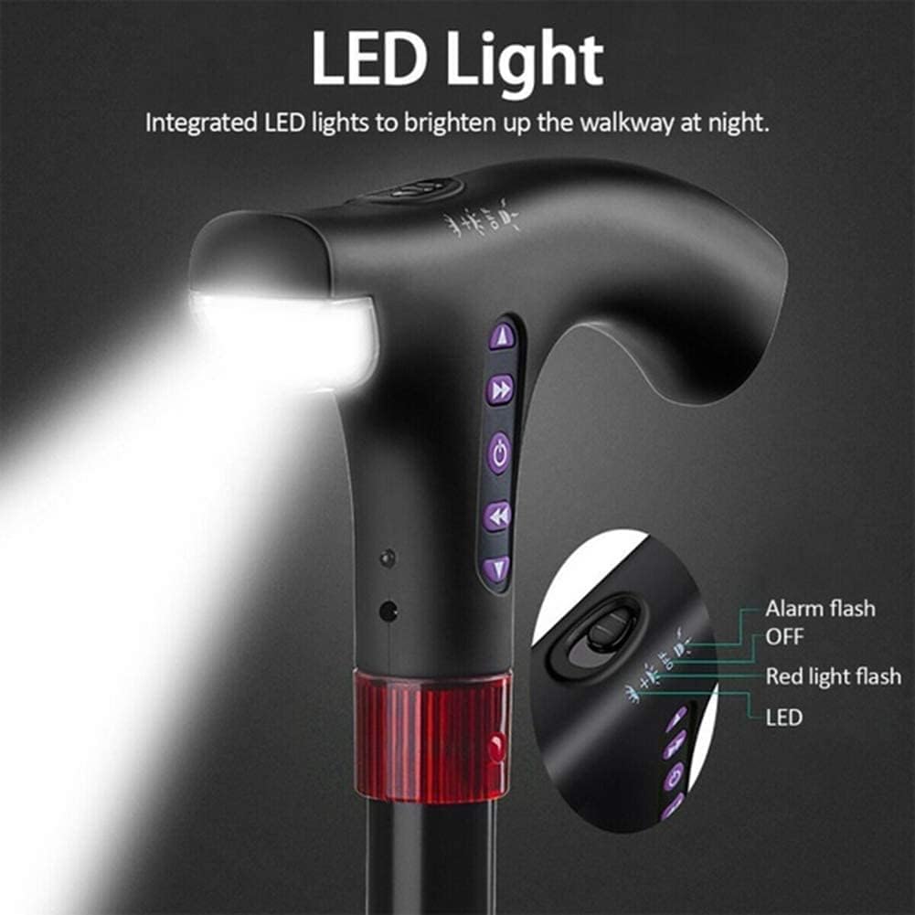 Walking Stick for Elderly | LED Torch & SOS Alarm | Adjustable 73-95.5 cm Foldable Aluminium Alloy Cane with Radio, 500 g 7