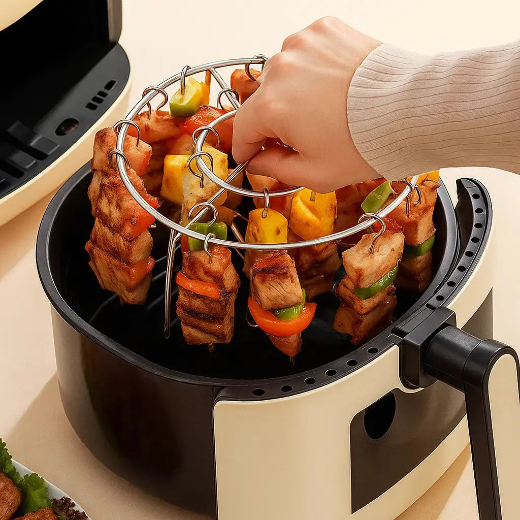 Air Fryer Grill Rack Stainless Steel | 360° Hot Air Circulation | Smoke-Free, Low-Fat Grilling with 24 Skewers 5