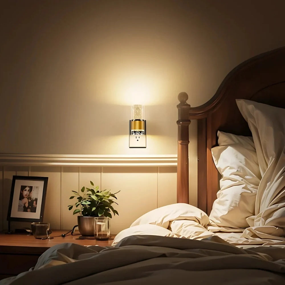 Bubble Acrylic Night Light | Automatic Dusk Sensor, Dimmable Warm Glow | Golden Metal Accent for Cosy Corners & Hallways 1