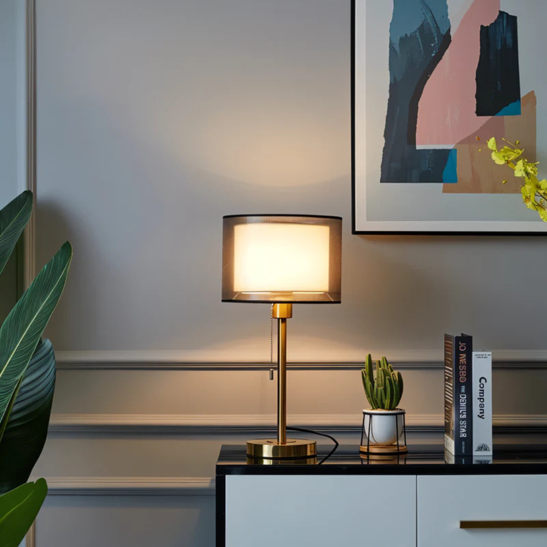 Table Lamp with Double-Layer Fabric Shade | Vintage Metal Base for Bedroom & Living Room | Warm White Ambient Lighting 5