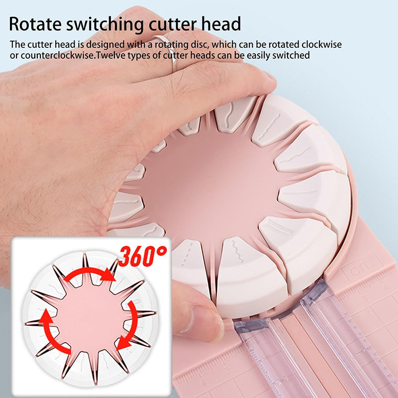 Rotary Paper Cutter 12-in-1 Cutting Heads, ABS Body | Pink or Black | Straight, Wavy, Perforated and Zigzag Edges 5