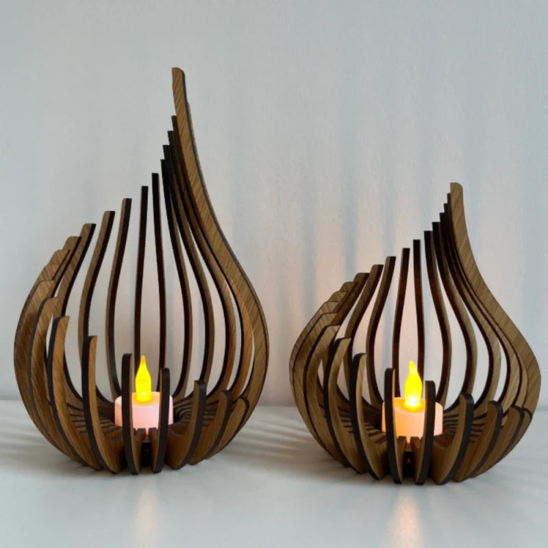 Wooden Teardrop Candle Holder, 16.5-29.5 cm | Hollow Carved Shadow Design | DIY Puzzle Assembly, Available in 4 Sizes 8