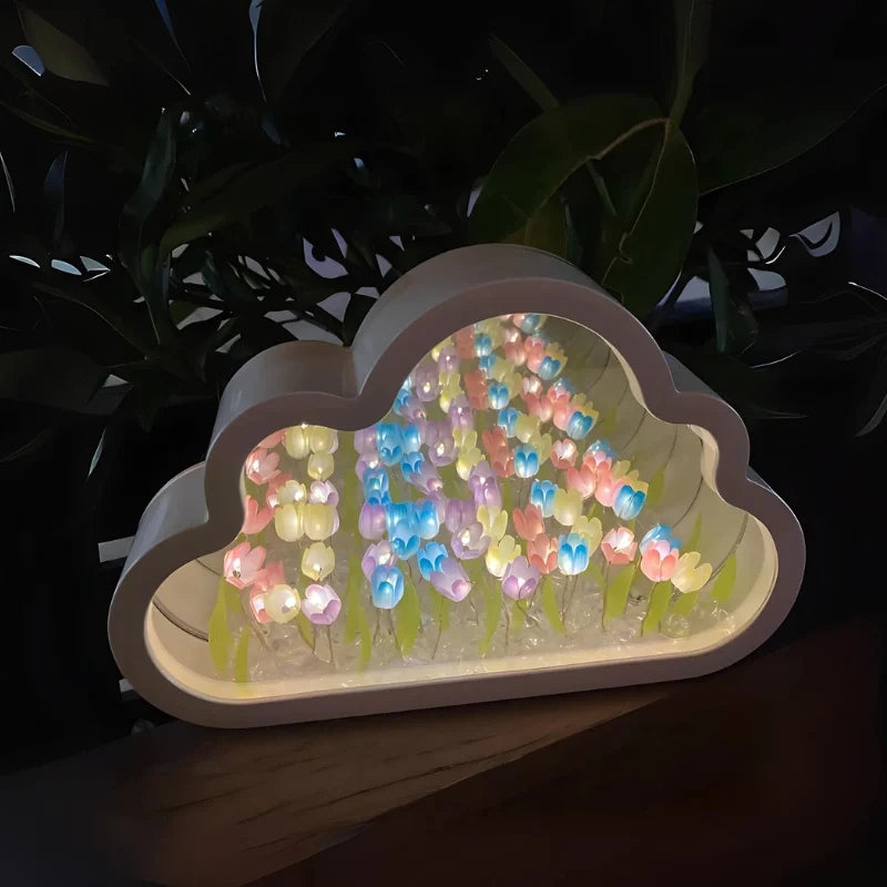 Tulip Cloud Night Light Acrylic | Mirrored Infinity Effect | 20 Warm White Tulips, Cordless, Medium & Large, 50-Hour Battery 10