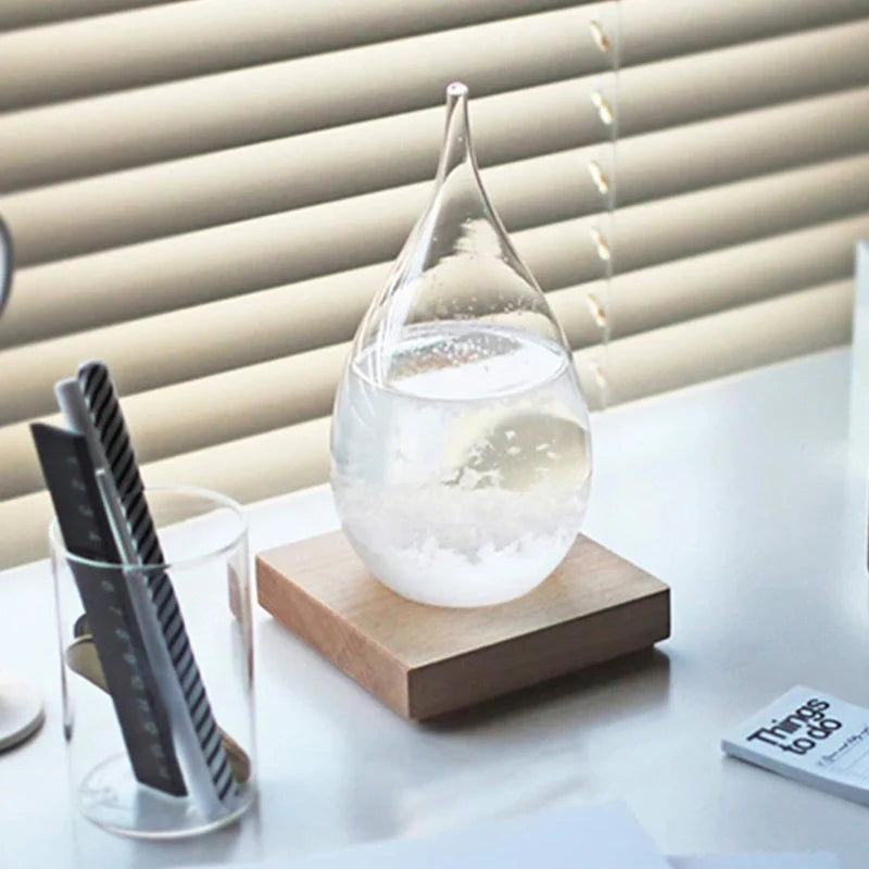 Crystal Weather Lamp Glass & Wood | Water Drop or Cube Shape, USB or Battery Powered | 7-Colour LED, Crystals React to Temperature 13