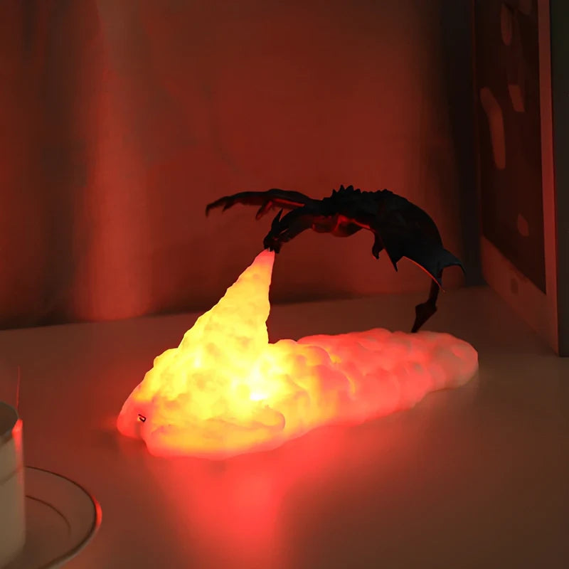 3D Printed Dragon Night Light, PLA, 20 x 10 cm | Flickering Flame Glow | Rechargeable Cordless USB LED, Up to 10 Hours 1