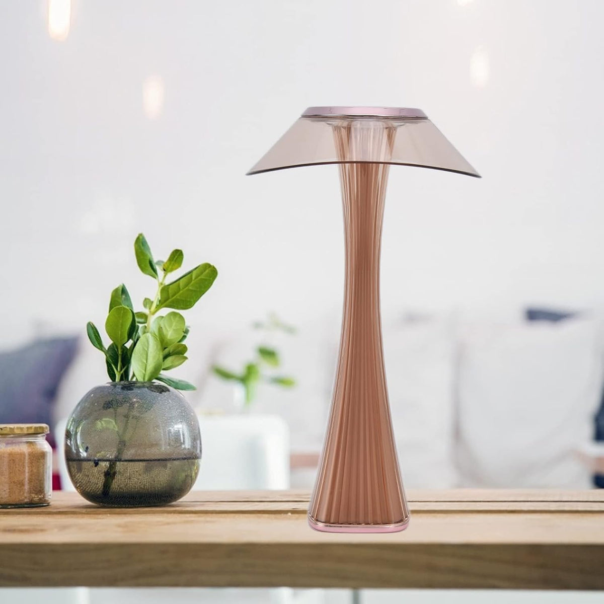 Cordless Table Lamp ABS 27.4 x 15.1 x 7.8 cm | Rose Gold or Black, Curved Design | Rechargeable, 3-Colour Dimmable Light 11