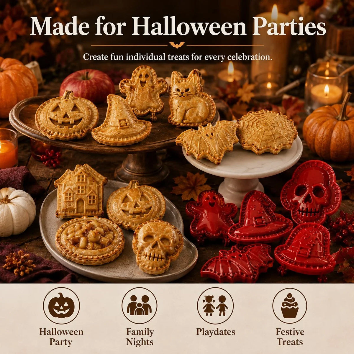 Halloween Hand Pie Mold Set | 8 Spooky Shapes, Snap & Seal Hinged Design | Plastic, Oven-Safe Prep for Hand Pies 6
