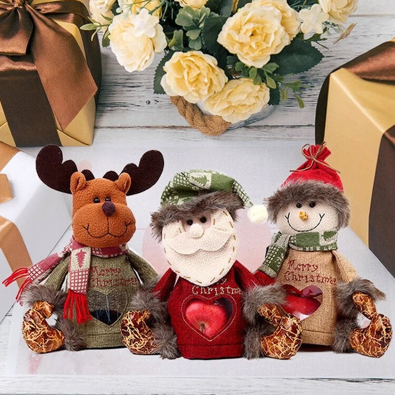 Christmas Gift Bag Santa Snowman Elk Designs | Linen Fabric Treat Pouch for Sweets | Reusable Festive Candy Holder 14