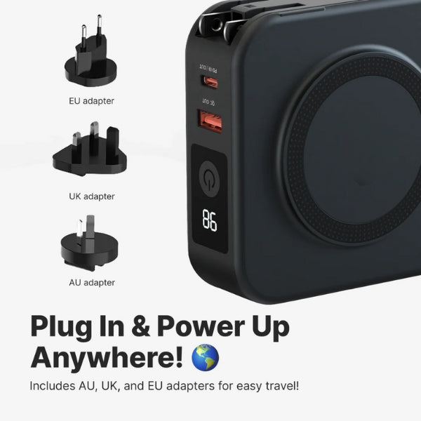 Wireless Charger Power Bank 5-in-1 Wall Plug Qi-Compatible with Built-In Cables 6