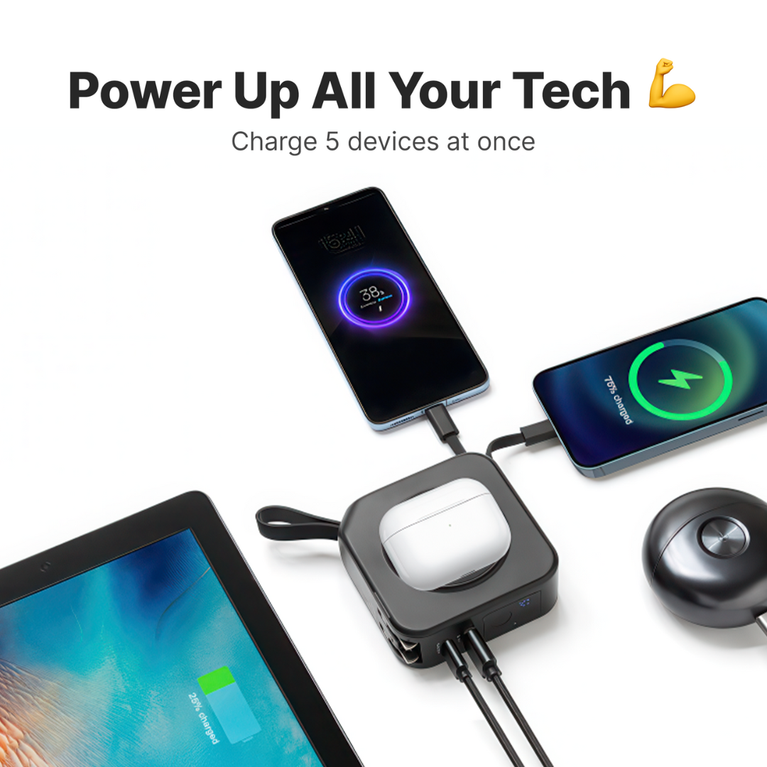 Wireless Charger Power Bank 5-in-1 Wall Plug Qi-Compatible with Built-In Cables 2