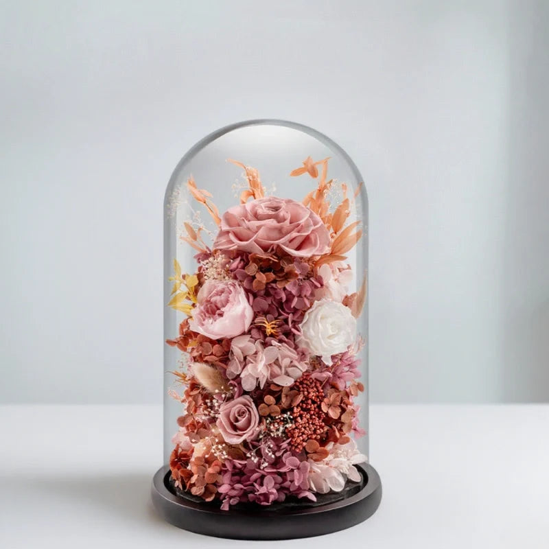 Preserved Flower Glass Dome Night Light | Dried Rose, Dandelion or Poppy-Pinecone Design | Warm White Ambient Glow 10