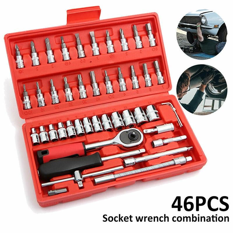 Car Repair Tool Kit Chrome Vanadium Steel | 46-Piece Socket & Bit Set with Ratchet | Includes Organising Storage Case 8