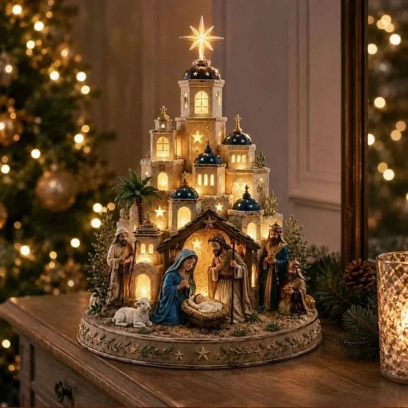 Nativity Church Tower Light | Illuminated Tabletop Display | Warm Glow Christmas Nativity Scene Table Decoration 3