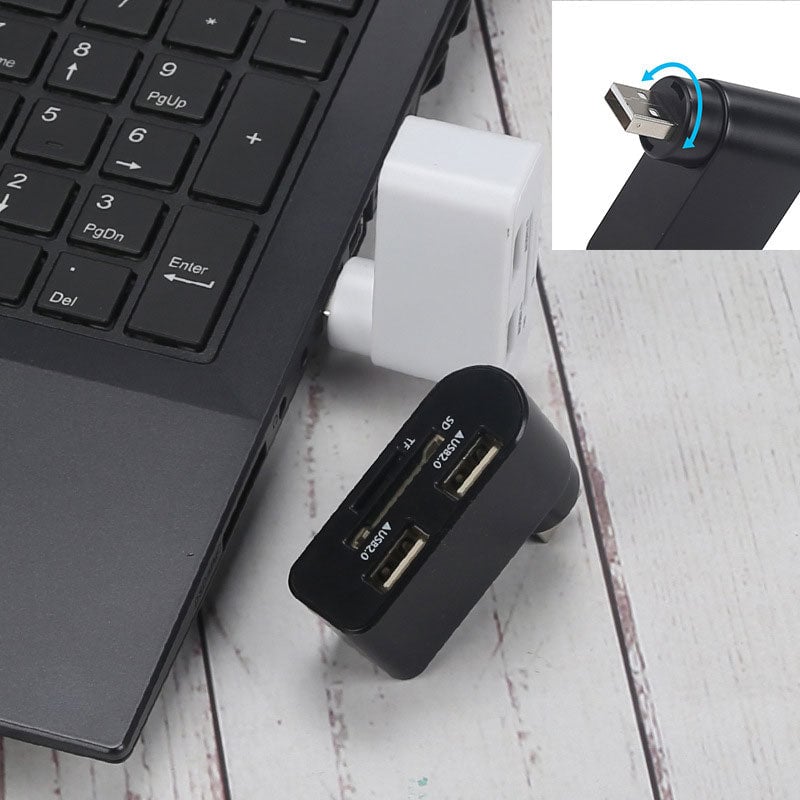 4-in-1 Rotating USB Hub Card Reader | USB 2.0 Transfer Up to 480Mbps | Reads SD/MicroSD Cards & USB Flash Drives 5