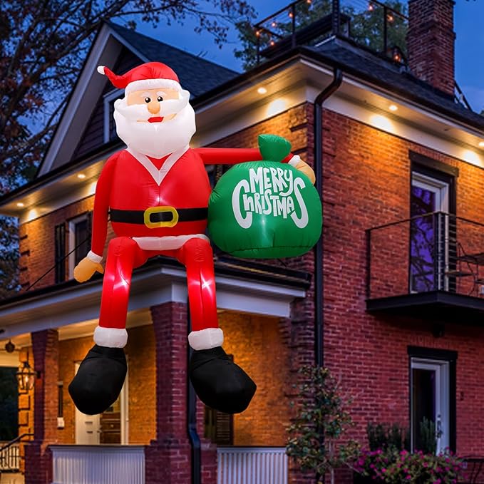 Climbing Santa Christmas Inflatable | LED Lit Outdoor Yard Decoration | Weather-Resistant Polyester with Easy Setup 1
