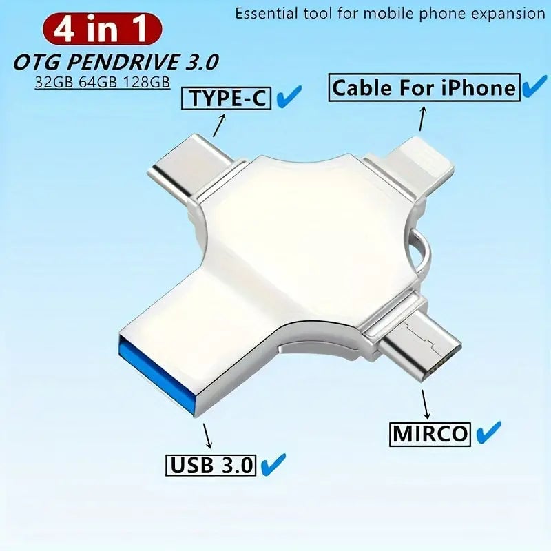 USB Flash Drive 4-in-1 Type-C High-Speed with Fingerprint Password Lock