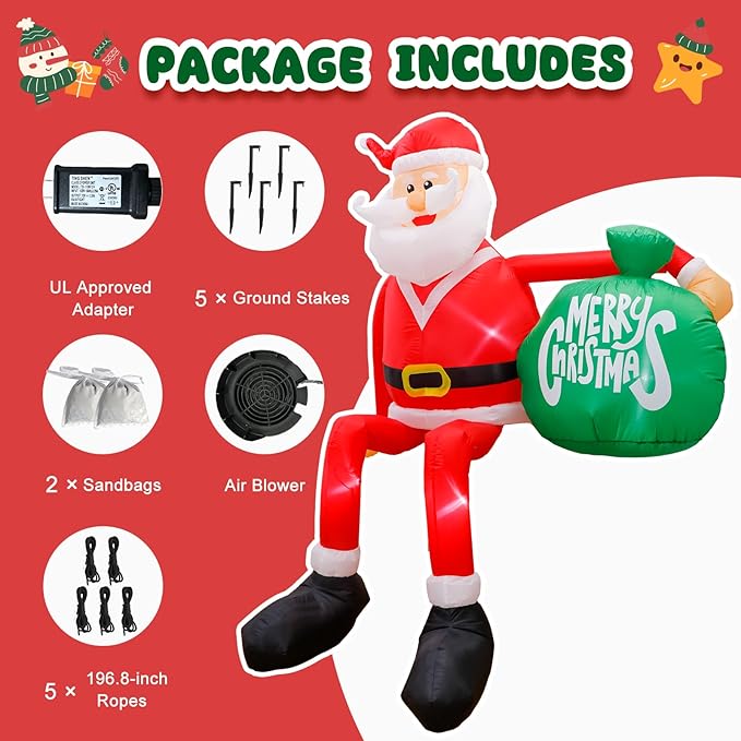 Climbing Santa Christmas Inflatable | LED Lit Outdoor Yard Decoration | Weather-Resistant Polyester with Easy Setup 4