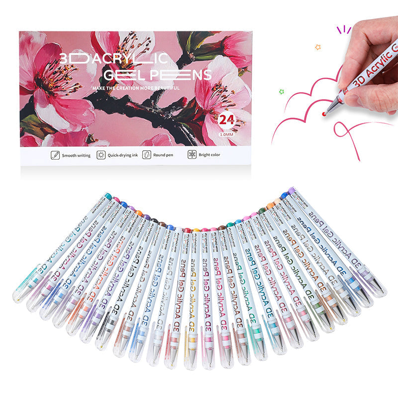 Acrylic Gel Pens Set 12 to 48 Pieces | Fine Steel Tip for Smear-Free Lines | Pigment-Rich Ink for Light and Dark Surfaces 12