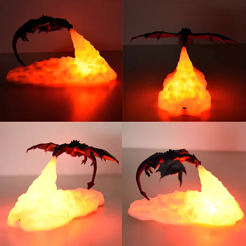 3D Printed Dragon Night Light, PLA, 20 x 10 cm | Flickering Flame Glow | Rechargeable Cordless USB LED, Up to 10 Hours 5