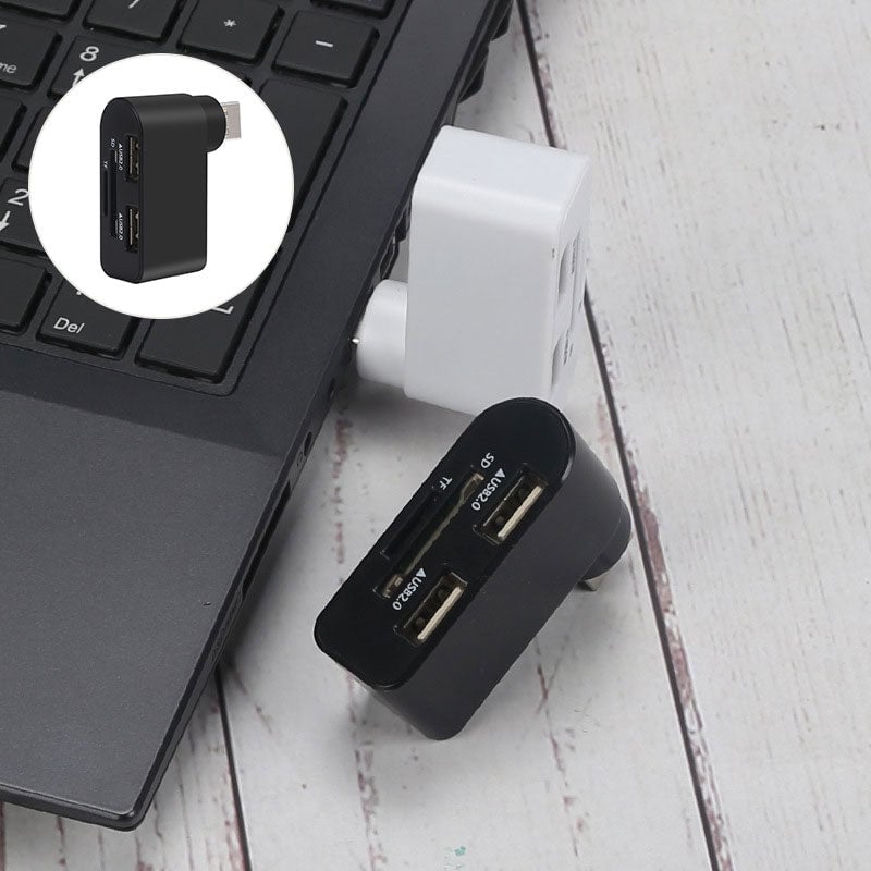 4-in-1 Rotating USB Hub Card Reader | USB 2.0 Transfer Up to 480Mbps | Reads SD/MicroSD Cards & USB Flash Drives 1
