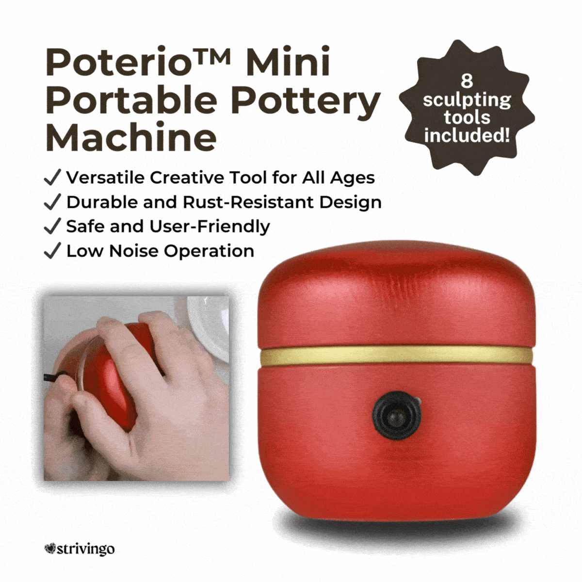 Mini Pottery Wheel Machine | Adjustable Speed up to 1500 RPM, Quiet Motor | Includes 8 Sculpting Tools for Beginners 1