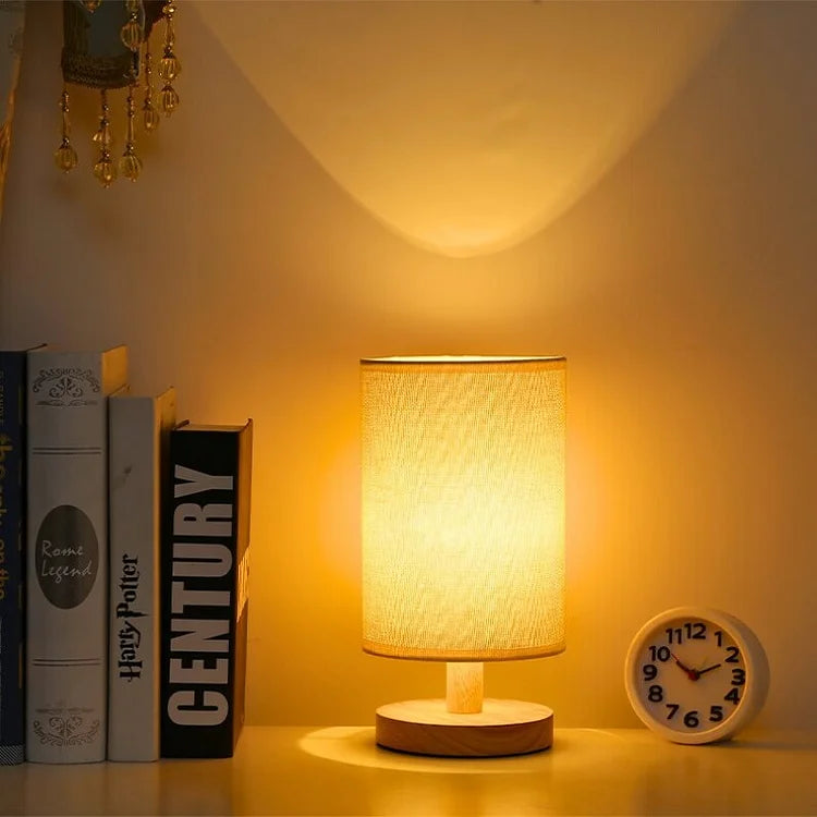 Dimmable Table Lamp with Remote Control, Wood and Cloth | 14 x 28 cm, Plain White or Textured Grey | 3 Light Colours, USB Powered 8