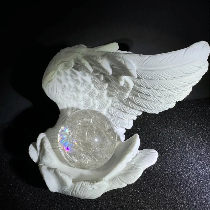 Angel Wing Candle Holder, Resin, 10 x 8 x 6 cm | White or Black | Sculpted Feathers Cast Soft Flickering Light 8