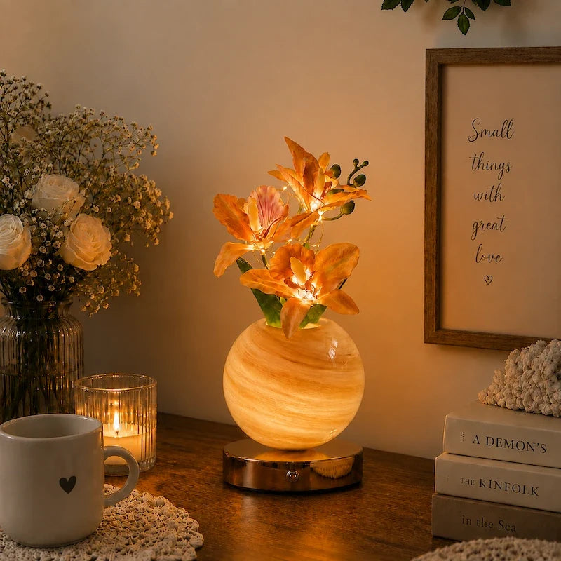 Orchid Vase Lamp, Rechargeable Cordless | Wrought Iron and Glass, 28 x 12 x 12 cm | Azure, Champagne, Blush, Dimmable 9