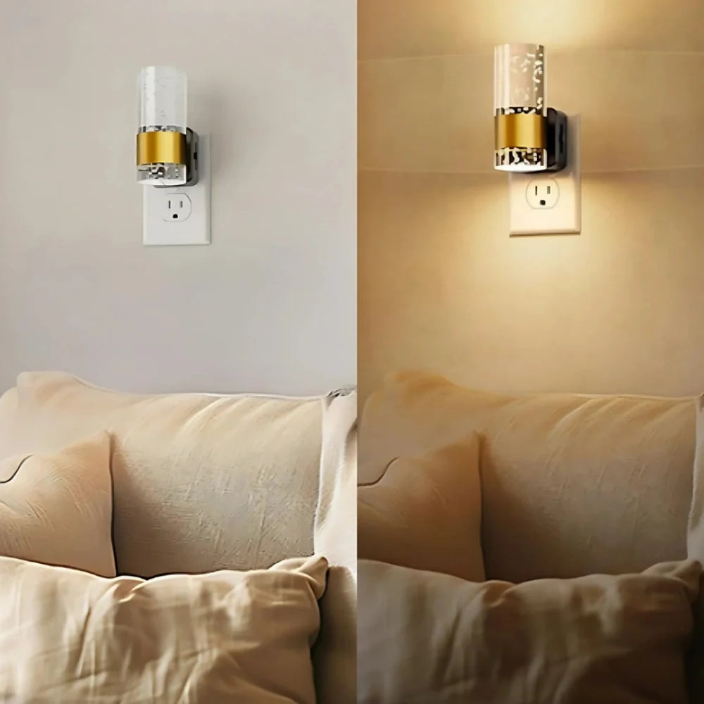 Bubble Acrylic Night Light | Automatic Dusk Sensor, Dimmable Warm Glow | Golden Metal Accent for Cosy Corners & Hallways 6